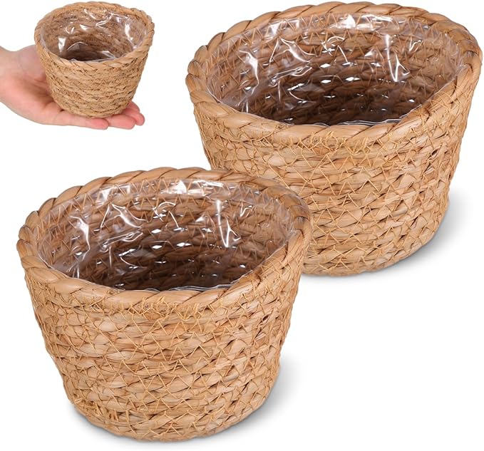 TOYANDONA 2pcs Modern Woven Plant Pots Natural Woven Planter Baskets Liner for Indoor Outdoor Random Color 5.1 inch