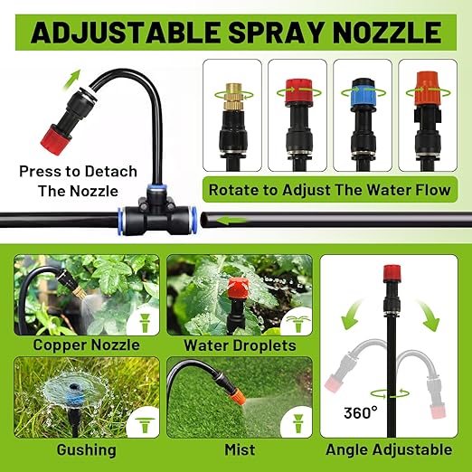 100-Foot Drip Irrigation System - 16 Copper Nozzles + T-Connectors for Gardens, Lawns, Plants, and Hydroponics - Quick-Connect Watering Kit