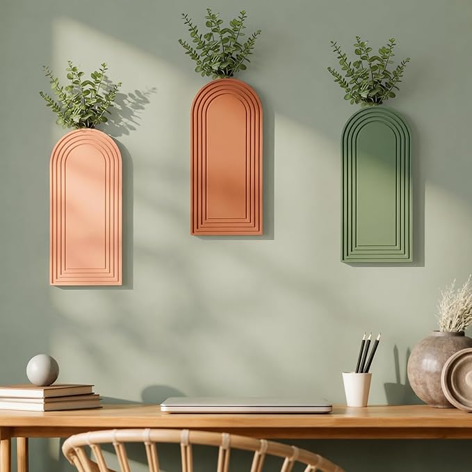 6 Pack Boho Wooden Wall Vase Hanging Wall Planters Decor Modern Farmhouse Plant Holders for Indoor Living Room Bedroom Bathroom Kitchen Home Office Decoration(Classic Colors)