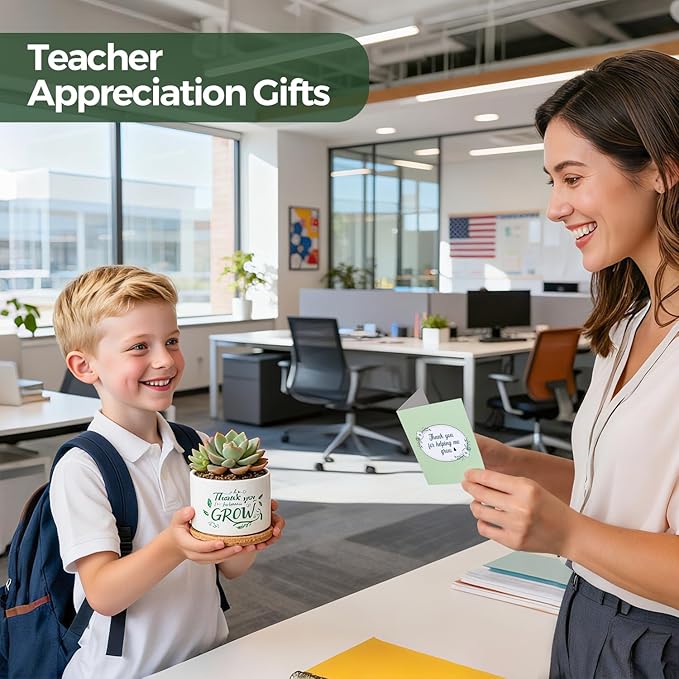 T4U Thank You for Helping Me Grow, 1 Pack Thank You for Helping Me Grow Gift for Teacher, Mini Succulent Pots for Plant Lovers,Thanksgiving Teacher Gift, Small Cactus (3.5 Inch)