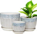 Hlukana Ceramic Plant Pots Set of 3, 6.75/5.6/4.2 inch Planters with Drainage Holes and Saucer, Flower Pot Outdoor Indoor, Modern Decorative Planters for House Plants Garden Planters Succulent Pots