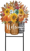 Amyhill 1 Pcs Outdoor Decor Garden Stakes 25 Inch Welcome Yard Signs Decorations Outdoor Decorative Garden Stakes Decorations Patio Lawn Walkway (Fall)