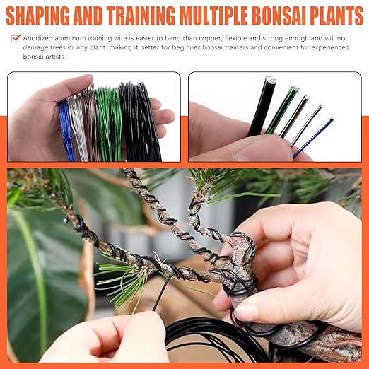 Tanstic 6Pcs Bonsai Training Wire Kit, 0.8mm, 1mm, 1.5mm, 2mm, 3mm 82 Feet Total Aluminum Bonsai Wires with Wire Cutter for Bonsai Trees Indoor(16.4 Feet for Each Roll)