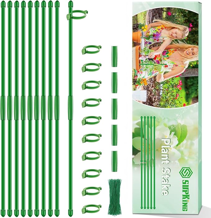 Plant Stakes 17 inch SupKing Support Stick Orchid Stakes with Clips 10Pcs Garden Plant Poles Extended to 3/4/5ft for Indoor Outdoor Potted Tomato Rose Amaryllis Vegetables Monstera -10pcs