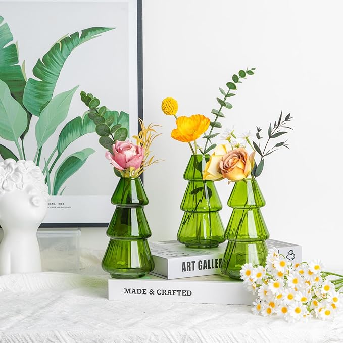 XXXFLOWER 3Pcs Tree-Shaped Glass Planter Christmas Tree Decorations for Tabletop Hydroponics Home Office Garden Green Propagation Station Vase for Flowers Gifts for Plant Lovers（Plant NOT Included）