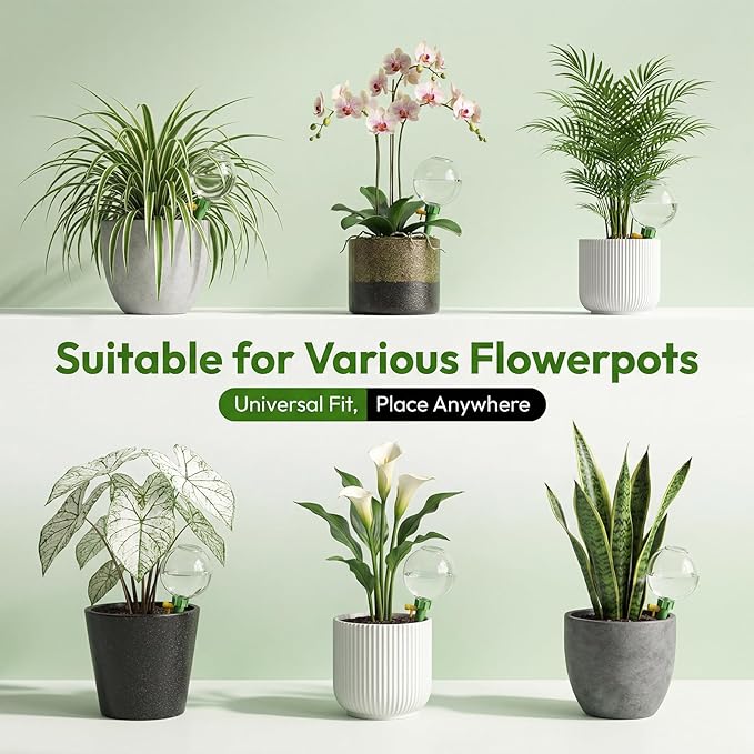 4-Pack 17.5oz Self Watering Globes with Covers – Automatic Plant Watering Bulbs, Slow-Release Irrigation Spikes for Indoor/Outdoor Potted Plants, Vacation Watering System, Top-Fill, Fits Most Pots