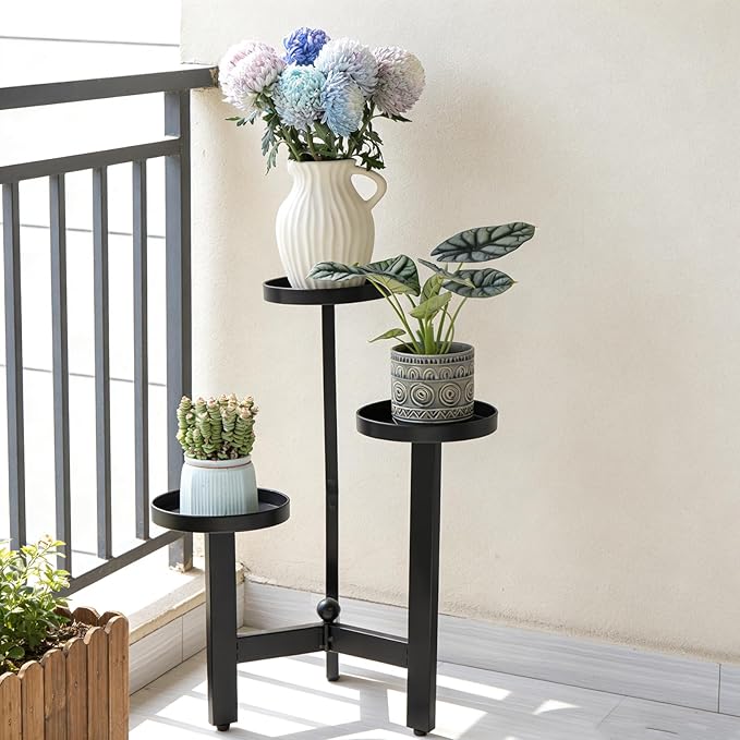 3 Tier Plant Stand - 25 Inch Iron Multi-Tiered Shelf for Indoor & Outdoor Greenery | Modern Space-Saving Display Rack for Flowers, Succulents, and Home Decor