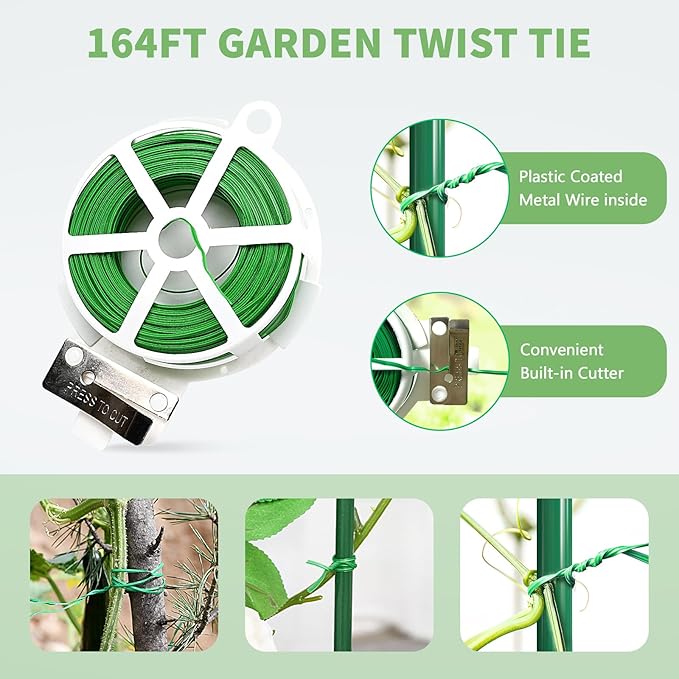DoCred Cucumber Trellis, 59" H 2 Pack Metal Foldable Thickened A Frame Garden Trellis for Raised Bed Climbing Plants, Vegetables, Including Plant Support Clips, Twist Ties, Plastic Ties, Green