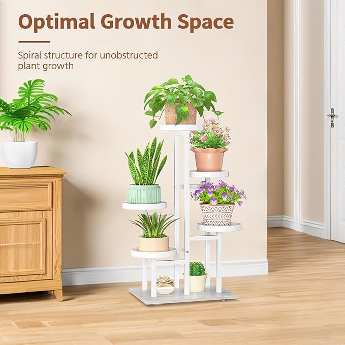 LASZOLA White 5 Tier Plant Stand Indoor Heavy Duty Rack for Modern House Planter, Metal and Wooden Vertical Organizer Decor Narrow Bathroom Floor, Sturdy Multi Level Flower Holder Raised, Cat Proof