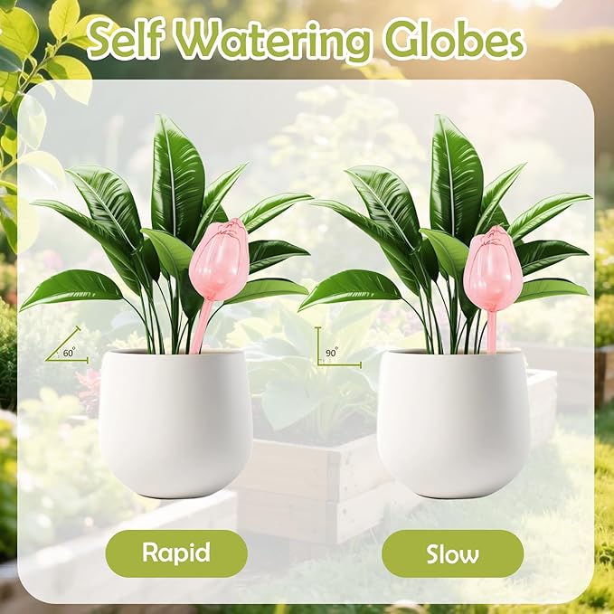 Creative Flower-Shaped Self Watering Globes for Indoor Outdoor Plants – 2"x2"x5" PVC Automatic Drip Irrigation Bulbs for Vacation – Cute Lazy Watering System for Garden & Home Decor (Champagne)