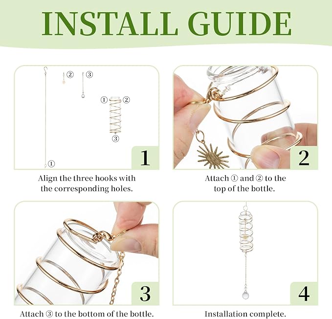 Glasseam Hanging Propagation Stations with Crystal Suncatchers Glass Wall Planters for Indoor Plants Hydroponics - 4Pcs Propagation Tubes Jars with Metal Chain for Home Decor - Unique Gift for Women