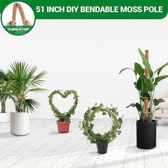 51-Inch Moss Pole Monstera Plant Support & Stakes for Climbing Plants, Bendable Moss Poles Kit with Coir & Aluminum Core for Indoor Potted, Stand & Trellis, Sticks Support (1 Pack)