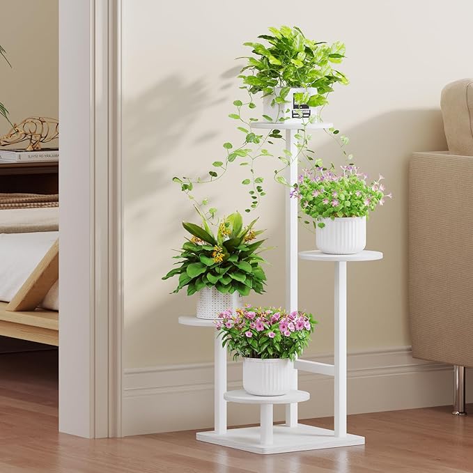 Homsorout Plant Stand Indoor with Grow Light, 4-Tiered Tall Plant Stand Indoor, Metal Plant Shelf with Adjustable Light, Ideal for Living Room, Garden, Patio white