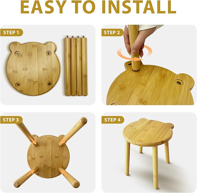 9.8 in Small Wooden Stool, Non-Slip Small Round Stool, Portable and Sturdy, Suitable for Footstools in Bedroom, Bathroom, Kitchen (L)