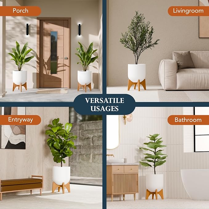 KUTE NEST Acacia Wood Plant Stand - Elegant Match for Corso/Arco Planter, Medium Indoor Solid Wood Plant Holder with Golden Teak Finish for Modern Home Decor (Golden Teak, Low - Medium)