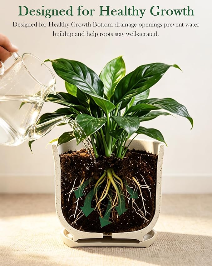 Ceramic Plant Pots Set of 3 with Saucers, 4.3/5.5/7 Inch Planters for Indoor Plants, Drainage Hole Flower Pots for Succulents, Herbs, Aloe, Modern Home Decor, White