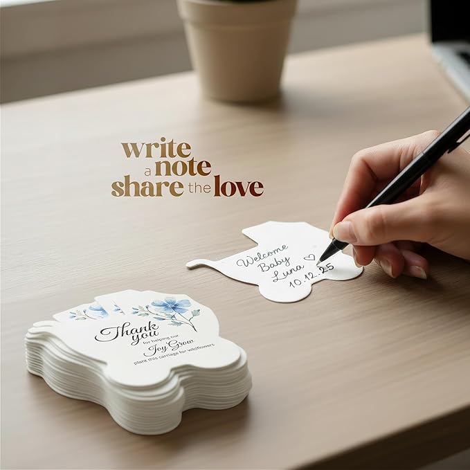 24pcs Blue Carriage-Shaped Gift Tags with Wildflower Seeds - Writable Gift Wrap Tags for Baby Showers, Mother's Day Present, Party Favors, DIY Crafts, & Earth Day Decorations