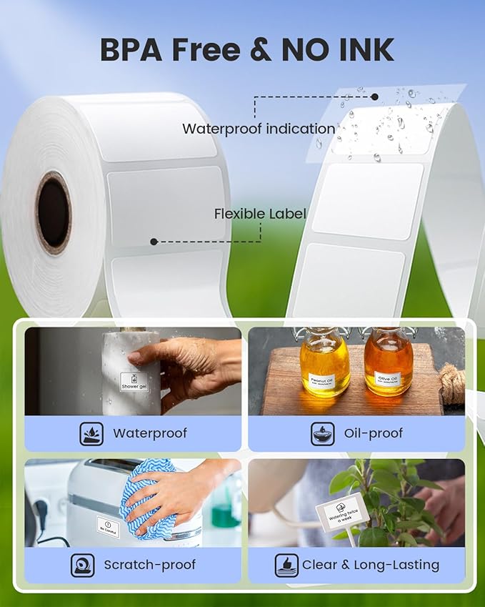 M100 M110 Thermal Labels 1.57"x1.18" (40x30mm), for M100/ M110/ M220/ M221/ M250/ M260 Label Maker, Compatible with Phomemo Labels, Original Refills, Waterproof White Sticker for Office/Business/Home