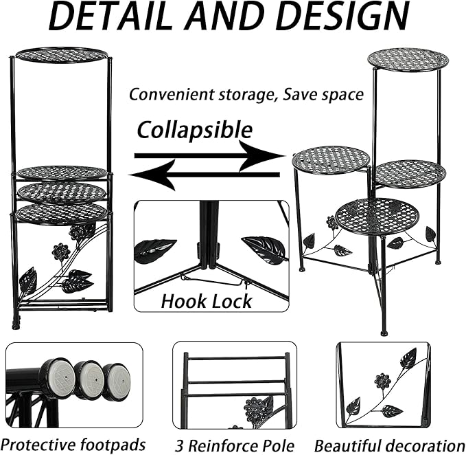 NAKUPE Plant Stand Indoor Outdoor, 3/4 Tier 30" Tall Metal Flower Pot Holder Shelves for Multiple Plants, Multi Tiered Planter Rack Display Shelf for Patio Garden Living Room Corner(Black)
