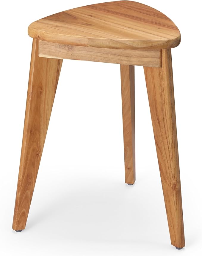 Teak Shower Stool, 17'' Shower Foot Rest for Shaving Legs, Waterproof Teak Shower Seat, Corner Shower Bench, Wooden Step Bench, Organizer Stool, Plant Stand for Living Room Bathroom