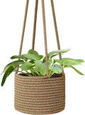 Flexzion Macrame Plant Hanger Basket for Indoor Plants - 8 Inch Jute Rope Planter Pot Cover, Woven Hanging Plant Holder Up to 7 Inch Pots, Boho Hanging Planters Home Decor Storage Organizer (Brown)