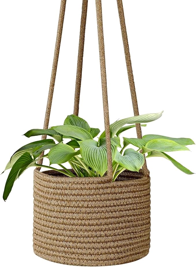 Flexzion Macrame Plant Hanger Basket for Indoor Plants - 8 Inch Jute Rope Planter Pot Cover, Woven Hanging Plant Holder Up to 7 Inch Pots, Boho Hanging Planters Home Decor Storage Organizer (Brown)