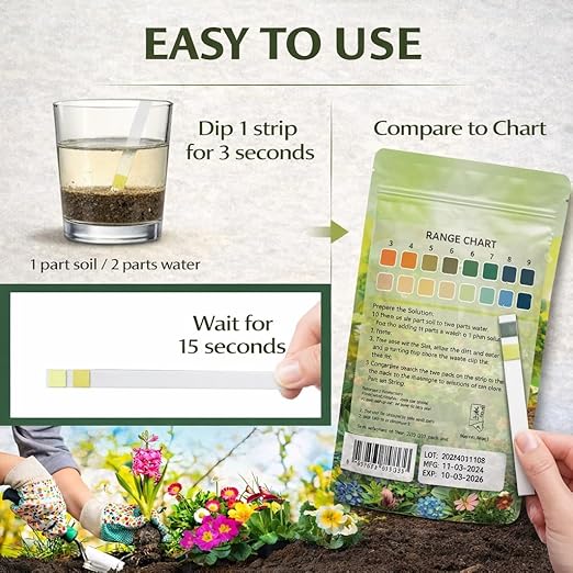 Soil pH Paper Test Kit – 50 Tester Strips (3.5-9 Range) – Use for Testing Garden Home Lawn Grass Vegetable Gardening Dirt Yard Compost Outdoor and Indoor Plants, Green