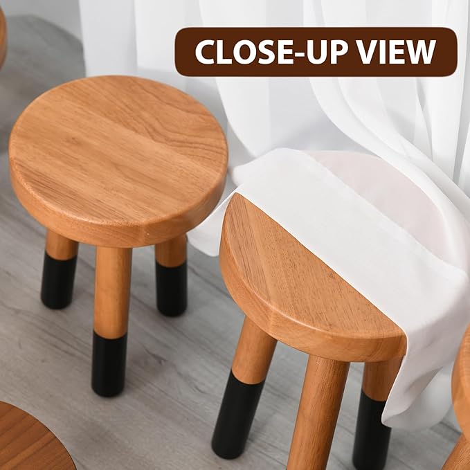 Rubber Wood 9" Round Plant Stand |Dip Dyed Black Accent Stool |Small Drinking Table |Side Table(18" H)