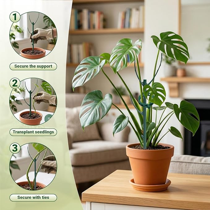 5pack Monstera Plant Support – Stackable Indoor & Outdoor Support, for Climbing Plants, Pothos & Other Small Plants, with Clamps & Other Planting Accessories, Perfect Moss Pole Replacement