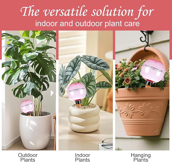 2 Pack Self Watering Globes 17oz Large Plant Watering Globes Top Fill, Self Water Planter Insert Indoor/Outdoor Plastic Water Bulbs Slow Release Terracotta for Plants, Pink