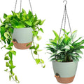 Vanslogreen Hanging Planters for Indoor Outdoor Plants, 2 Pack Self Watering Hanging Pot with Drainage Holes & Removable Tray (Green, 6'')
