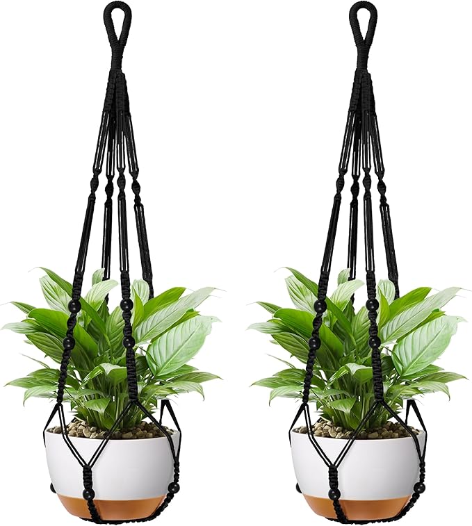 Macrame Plant Hanger - Fits 4 to 13 inches Pots for Indoor Outdoor, 35 Inch, Set of 2, Black (POTS NOT Included)