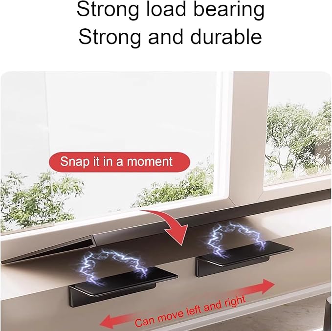 Window Sill Extender Plate， 24-inch sill expander Grey Carbon Steel Storage Shelf， with Magnetic Base for Kitchen Organization