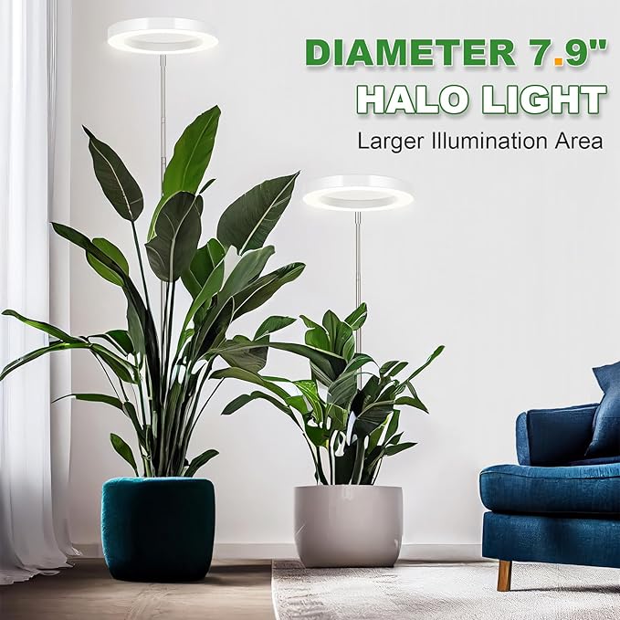 LORDEM Grow Light, 7.9" Full Spectrum LED, Adjustable Height, Auto Timer 4H/8H/12H, 6 Dimmable Levels, Ideal for Large Tall Plants, 2 Packs