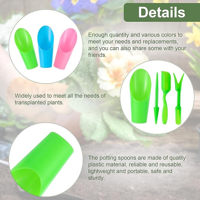 HINZIC 12pcs Garden Shovel Hand Tools Transplanting Succulent Cultivation Digging Scoops Kits Plastic for Flower Planting Bonsai Potting Soil Indoor(Pink Blue Green)