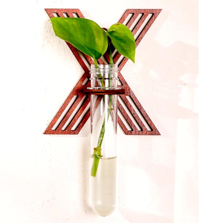Wood Letter Wall Propagation Station Lightweight Decorative Plant Holder for Small Cuttings, Letter X Removable Adhesive Wall Decor for Bedroom, Nursery, Office