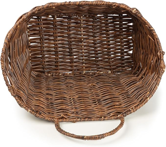 Hanging Wall Basket Handwoven Wicker Basket for Plants, Flowers & Storage, Rustic Farmhouse Wall Decor Organizer, Dark Brown Plastic Rattan
