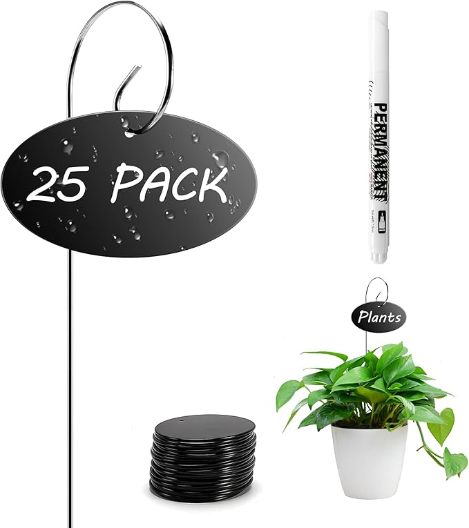 Vcekract Plant Labels, 25 Pcs Acrylic Garden Labels Stakes with Pen, Plant Markers for Outdoor Garden, Plant Tags for Potted Plants, Seed, Flowers