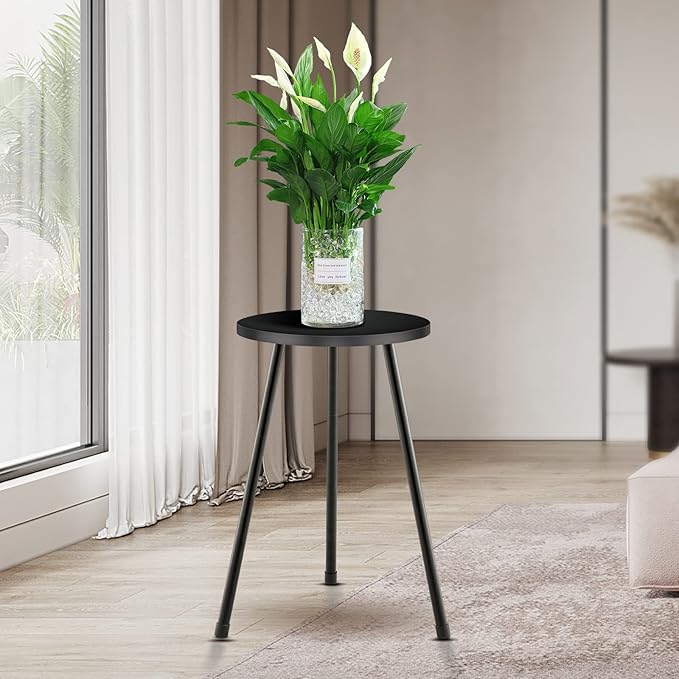 KINNARY Tall Plant Stand, Mid Century Wood Indoor Plant Stand Black Plant Table for Flower Pots, Metal Plant Holder, Modern Home Decor Small Round Side End Table (11.8"x20")
