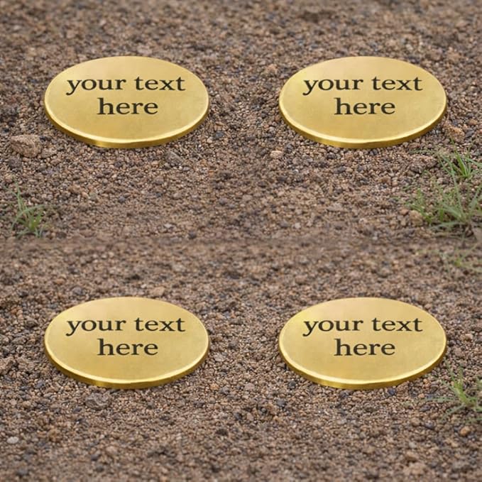 Custom Brass Survey Marker, 6 Inch Length, 2 Inch Head, Stainless Steel Tip, Orange and Yellow, Pack of 4
