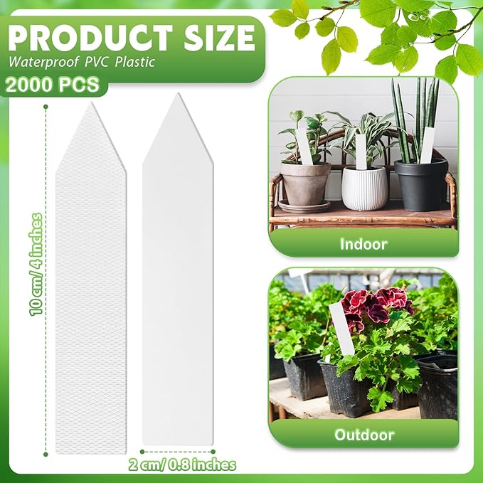 Geetery 2000 Pcs Plastic Plant Labels 4'' Garden Plant Markers Nursery Name Tags Waterproof Pot Label Stakes Planting Sticks for Seeds Summer Outdoor Indoor Garden Flowers(White)