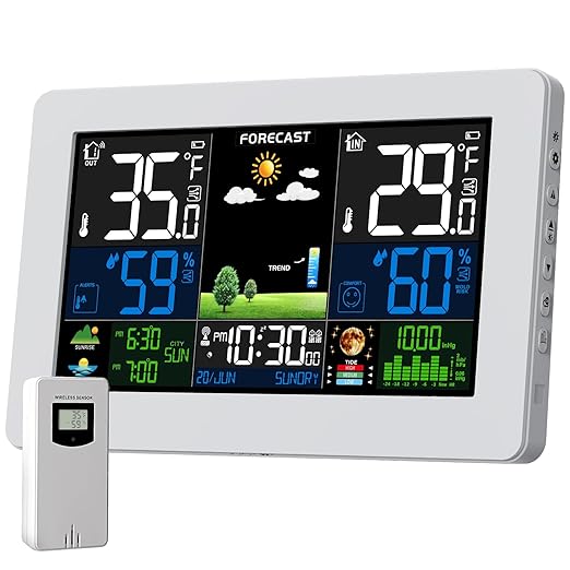 Weather Station Wireless Indoor Outdoor, Digital Thermometer with Remote Sensor, Large Display Home Weather Stations with Weather Forecast, Atomic Clock, Barometric Pressure, Moon Phase