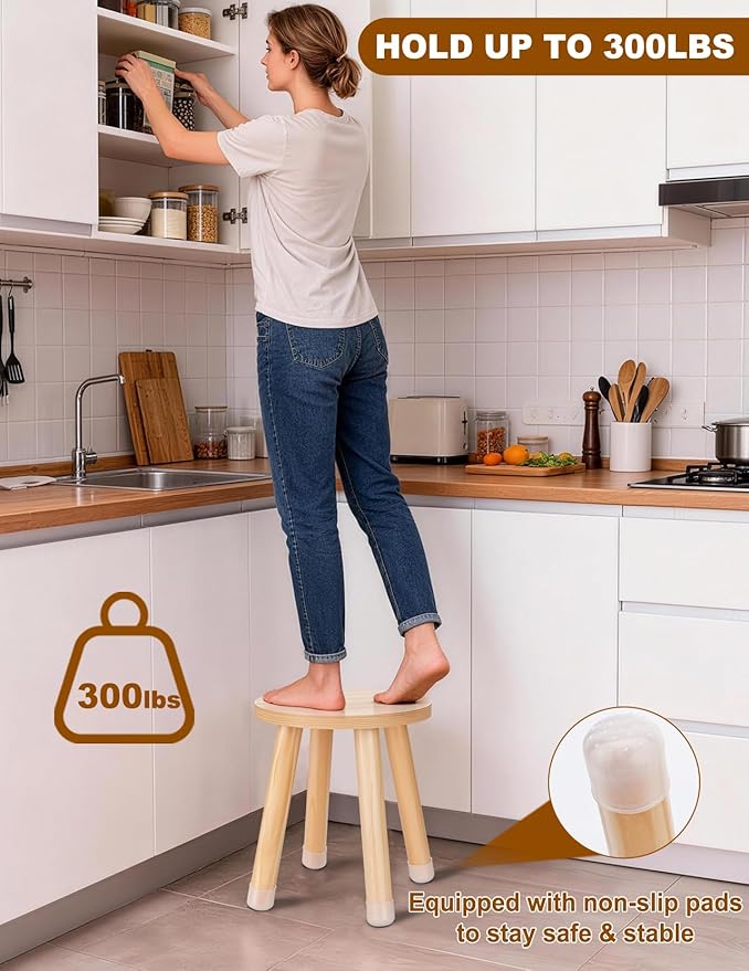 Wooden Step Stool for Kids, Solid Kids Chairs Perfect Matched Sensory Table，10 Inch Multi-Purpose Toddlers Plant Stool(Natural, 2 Pack)