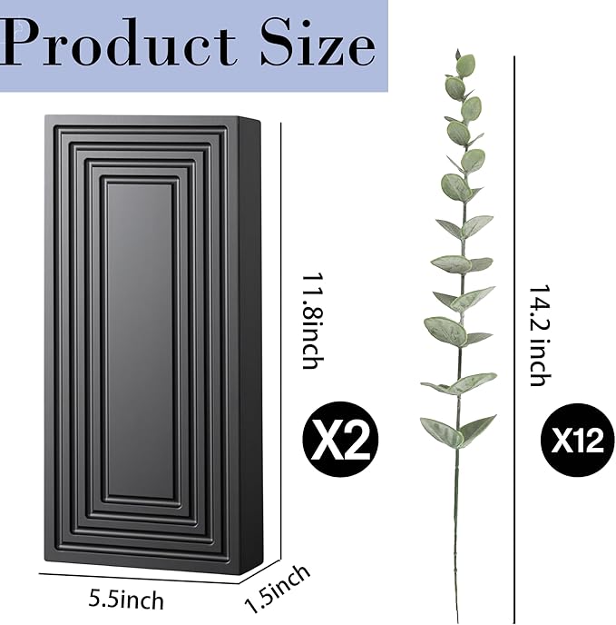 Wooden Wall Planter Vase, 2 Pack Black Wood Hanging Vases with Fake Eucalyptus for Indoor Modern Boho Farmhouse Wall Art Decor for Home Indoor Kitchen Modern Farmhouse Bathroom