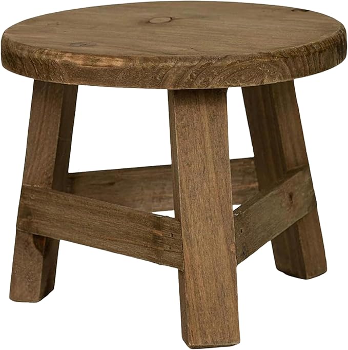Plant Stool, 7x6 Inch Round Wooden Plant Stool, Rustic Decorative Small Wooden Stool for Indoor Bonsai Pot, Home, Garden, Patio, Lawn Decor