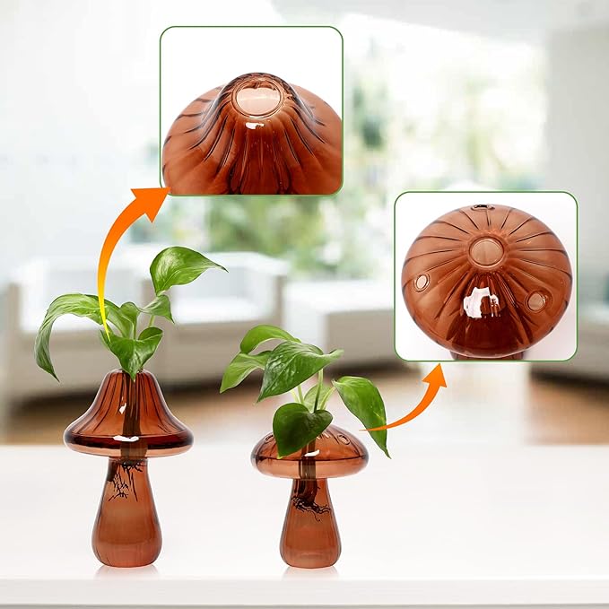 Mushroom Glass Vase Propagation Stations Flower Vases Home Decor Mushroom Planter Cute Vases Garden Decoration Set of 2