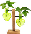 XXXFLOWER Plant Terrarium Wooden Stand, Hydroponic Planter Bulb Glass Metal Swivel Holder Retro Air Plants Water Plants for Home Office Decoration Gifts for Plant Lover Mom- 2 Green Love Bulb Vase