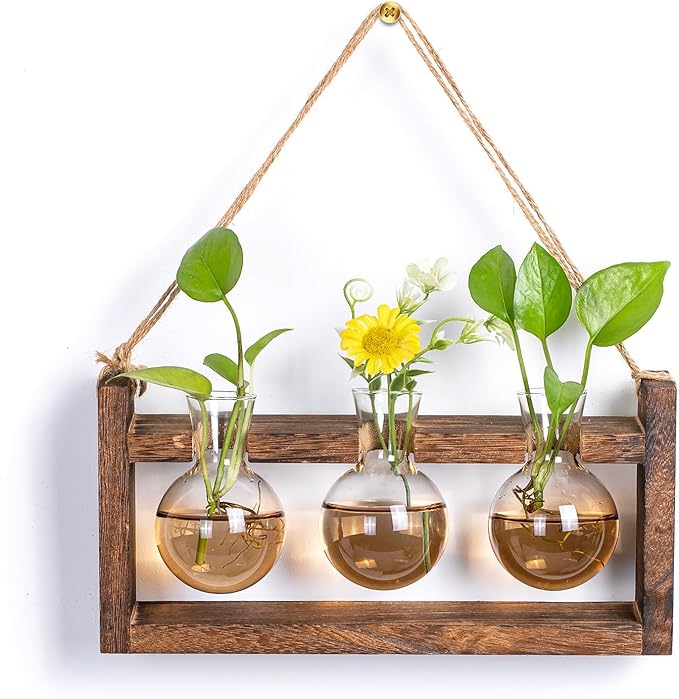 Plant Propagation Station with Wood Stand - Farmhouse Wood Wall Decor - Gift for Women Plant Lovers (Gradient Brown)