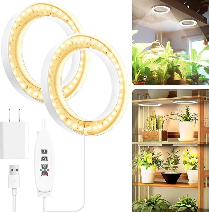 Mosthink 6.3" Ceiling Grow Lights for Indoor Plants, 144 LEDs Plant Light Full Spectrum, Under Cabinet Growing Lamp with Auto Timer, 10 Dimmable Levels, 3 Modes with Transparent Cover,Corded
