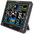 DreamSky Weather Station Indoor Outdoor Thermometer Wireless with Digital Atomic Clock for Home, Large Display with Dimmer, USB Port, Inside Outside Temperature Humidity Monitor (Plug-in)